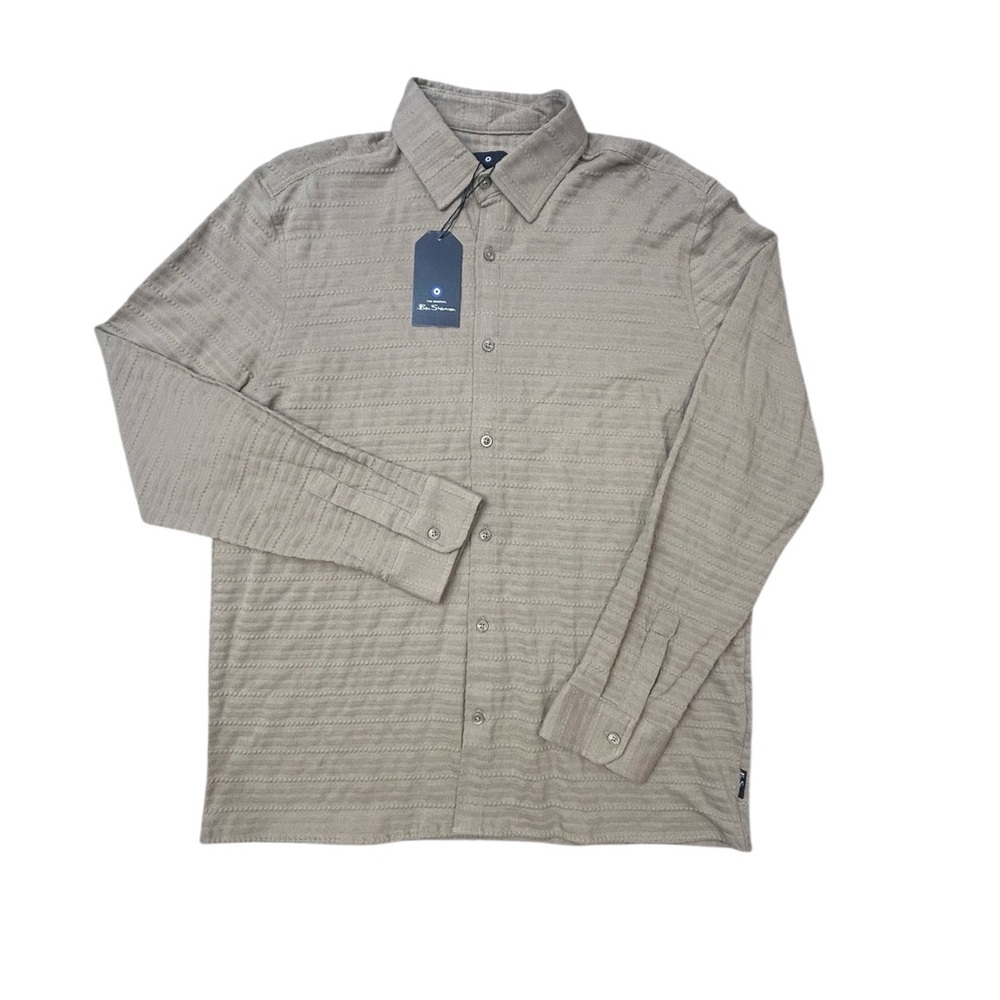 Ben Sherman Beige Textured Ribbed‎ Long Sleeve Casual Shirt L Cotton NWT